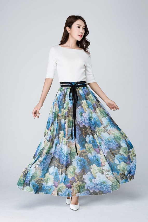 Items similar to Maxi chiffon skirt women's flower dress long dress ...