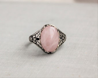 Rose Quartz Ring. Antique Silver or Antique Brass