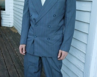 40s Mens Suit Gray Double Breasted Vintage 1940s 50s 1950s