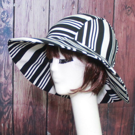 Sun Hat Black & White Striped hat Wide Brim Hat by Bellastarrhats