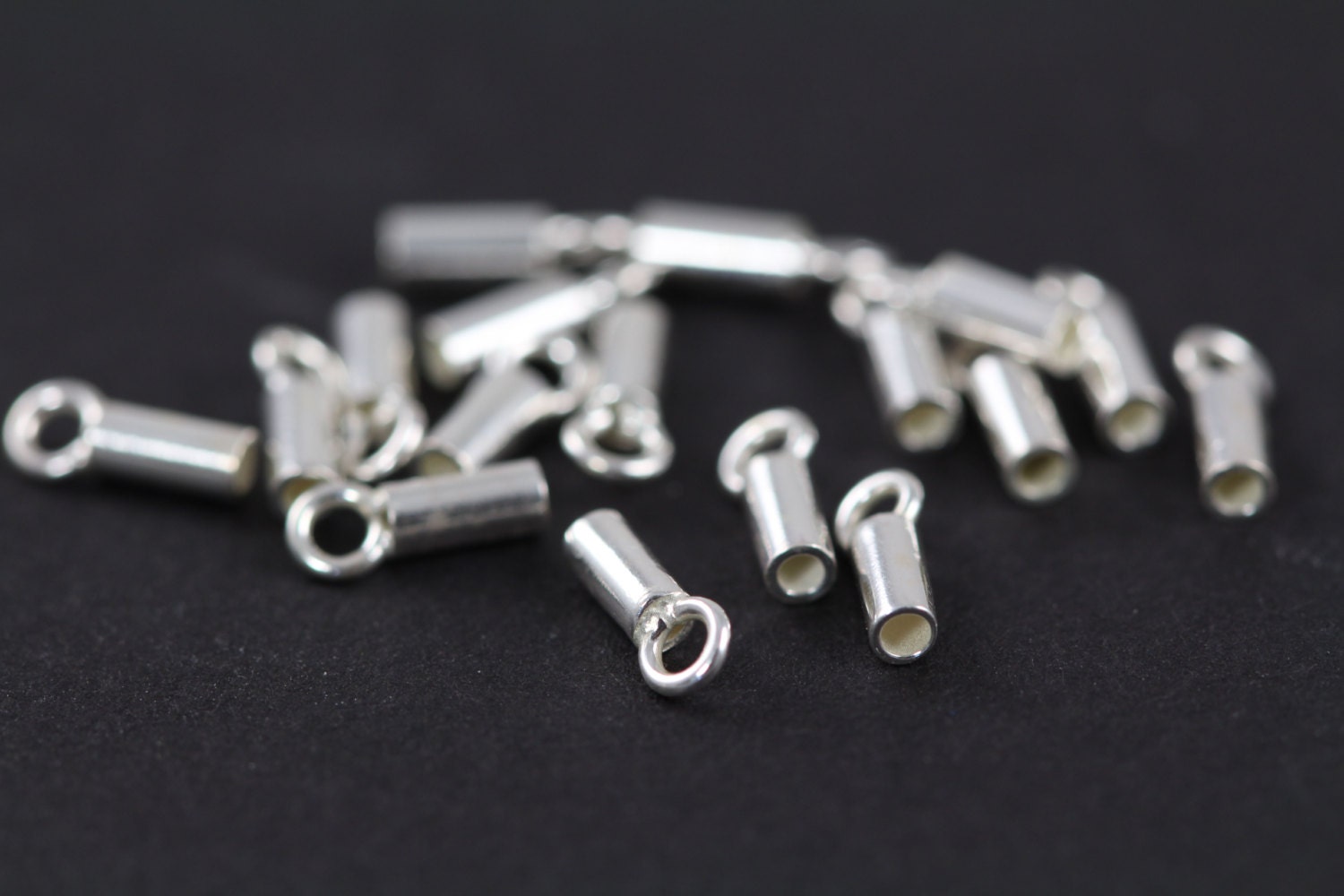 Crimp Tube Crimps with Loop 925 Sterling Silver 10 Units