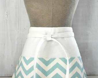 Blue Chevron - Half Apron - Womens Apron - Waitress Apron - Half Apron With Pockets - Teacher Apron - Blue Apron