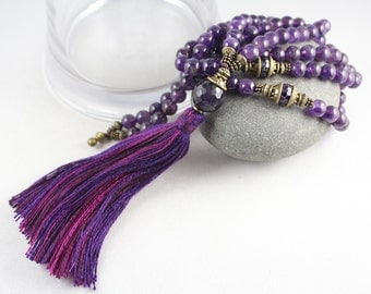 Amethyst Mala Beads, 108 bead Mala, Tassel Mala Necklace, Prayer Beads, Yoga Jewelry, Amethyst Necklace, Japa Mala, Yoga Jewelry Women, 108