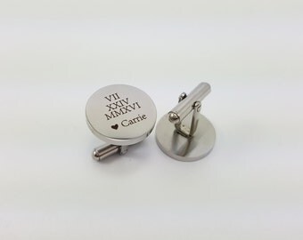 Custom Personalized Cufflinks Cuff Link Round Silver Roman Numerals Dad Gift for Men Husband Gift for Him Anniversary Gift for Boyfriend