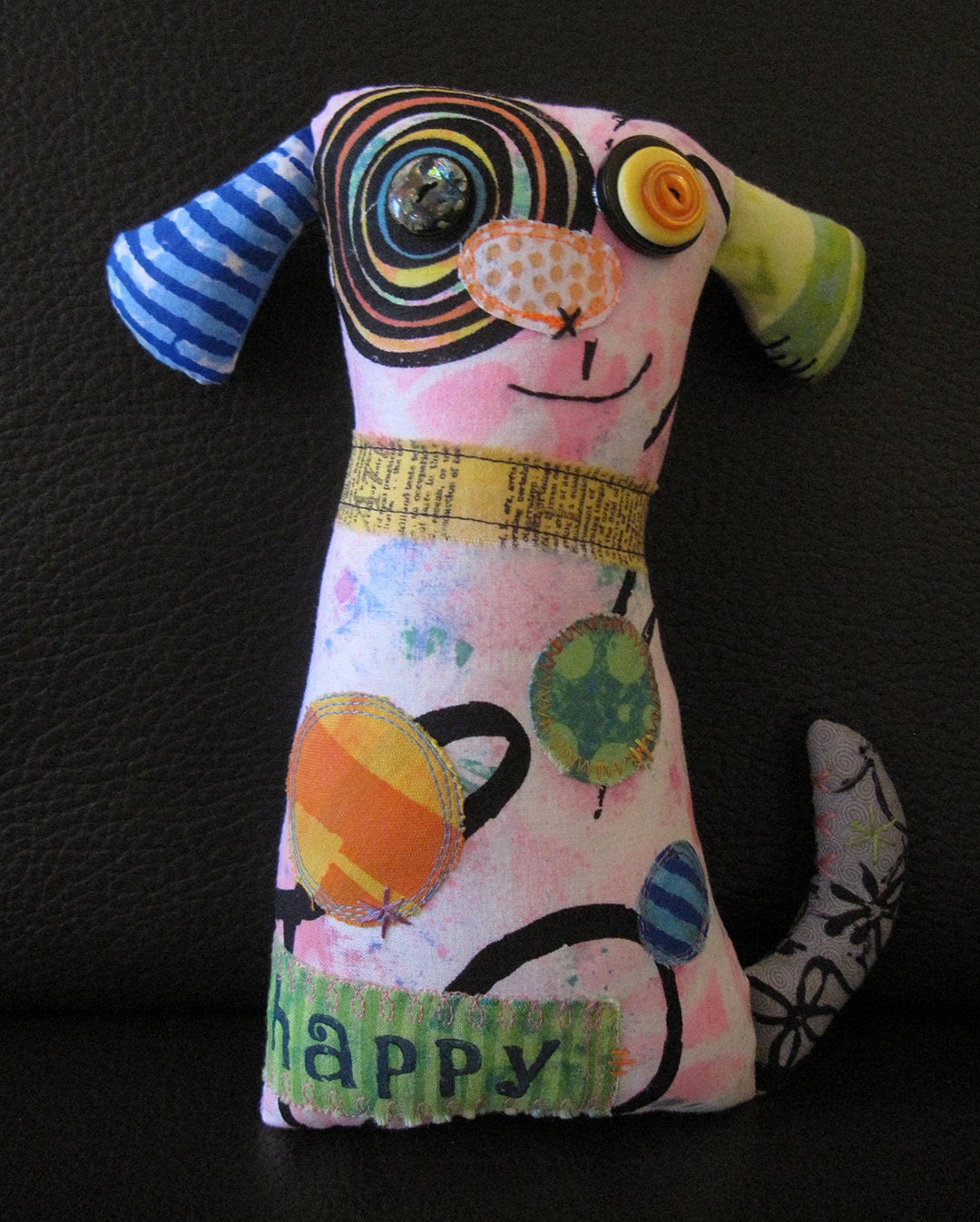 Unique Dog Art Doll OOAK Original Design Textile Mixed Media