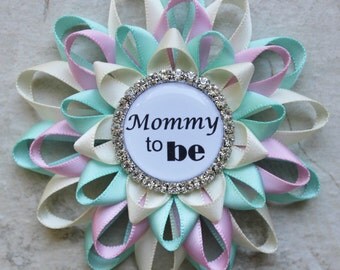 Gender Neutral Baby Shower Ideas, Mommy to Be Pin, Gender Reveal Party Decorations, Grandma to Be Pin, New Mommy Gift, Pink, Aqua, Ivory