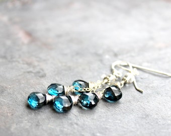London Blue Topaz Earrings Sterling Silver December Birthstone Earrings, Dangling Briolette Earrings