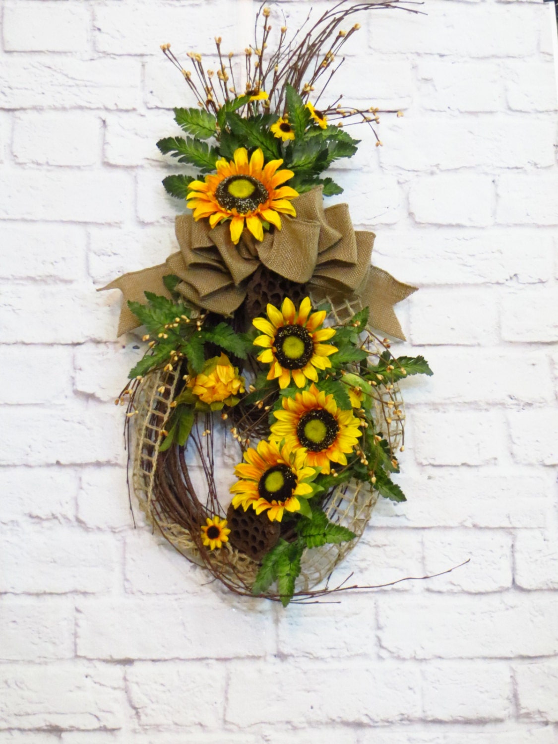 Sunflower Wreath Sunflower Swag Sunflower Decor Teardrop