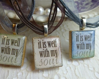Christian Jewelry It Is Well With My Soul Scrabble Tile Pendant Necklace