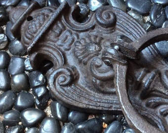 Large Traditional Victorian Style Door knocker or Unique Towel Ring / Heavy Cast Iron / 9.5"