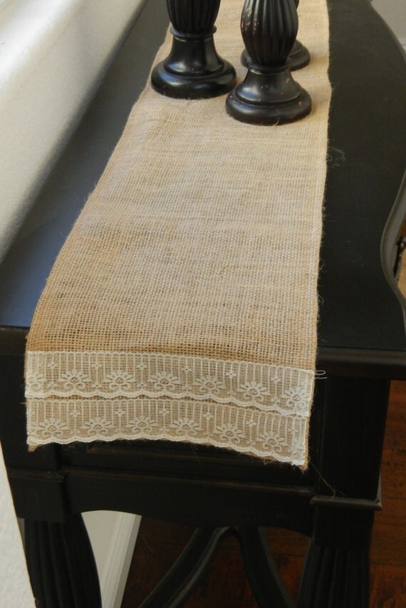 Items similar to Burlap Table Runner with Lace, Custom Sizes, Large