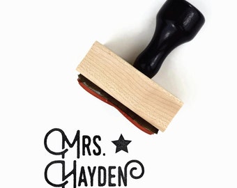 Custom Teacher Name Rubber Stamp (Two Lines) - Personalized Customized Teacher Gift