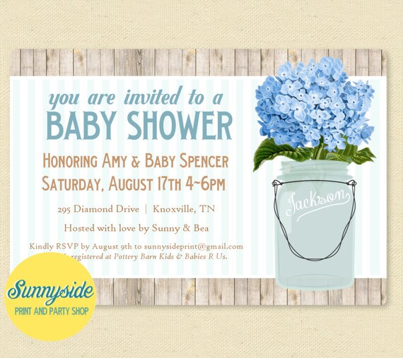 Baby Boy Printable Shower Invitation, Country, Mason Jar, Barnwood, Shower Invite, Rustic Il_570xn