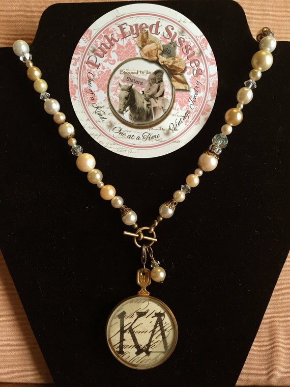 Sorority Jewelry Kappa Delta Pendant on Vintage Beaded