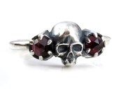 Garnet Skull Ring - Toi et Moi - Twin Stone Engagement Ring - Sterling Silver Rose Cut Mourning Jewelry