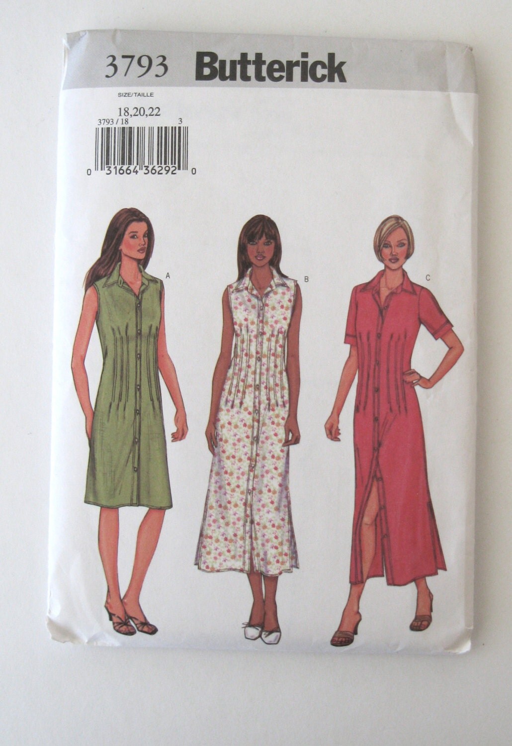 2000s Plus Size Dress Pattern Butterick 3793 Womens Easy 