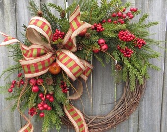 Holiday / Christmas Wreath Natual Winter Wreath by HornsHandmade