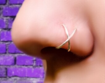Criss Cross Nose Ring (fake) - Double Nose Ring - Twisted Nose Ring - Cross Over Nose Ring