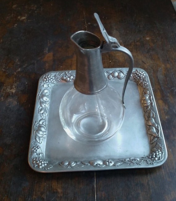 WINE DECANTER 95 Pewter Glass vintage rare collection wine