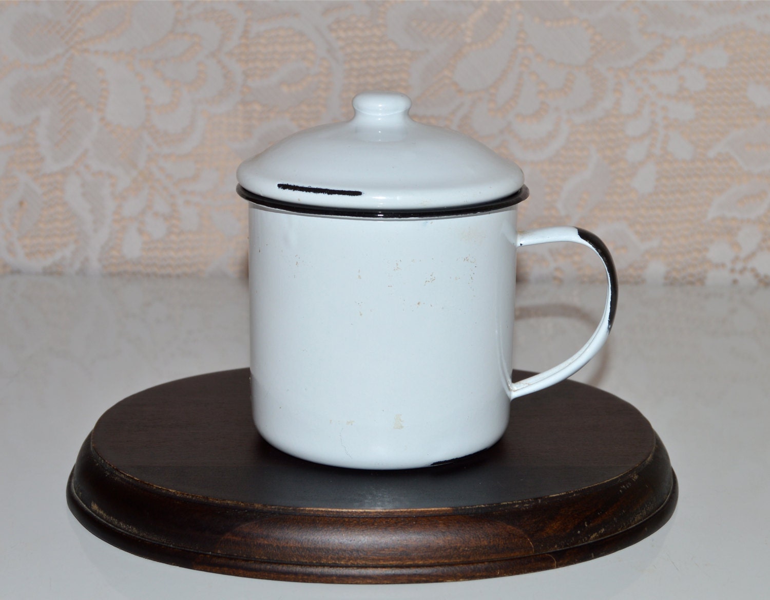 Enamel Sugar Bowl Lidded Enamel Sugar Bowl Vintage Enamelware