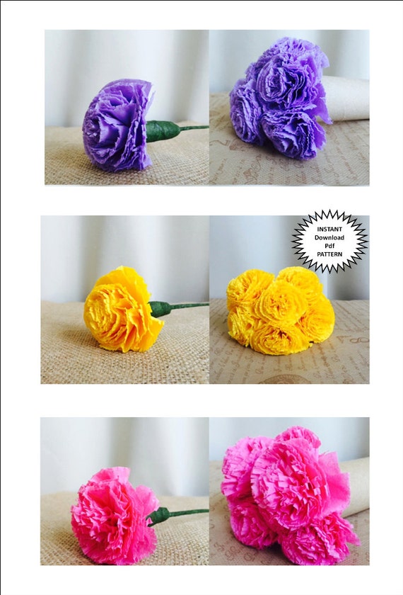 Pdf Pattern DIY Paper Flowers DIY Craft Tutorial Instructions Paper Carnation Wedding DIY Flower Bouquet Party Decor Home Decor