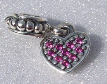 Authentic Pandora, Red Pave Heart, Bracelet Charm, Sterling Silver, Cz 925 ALE, Love, Dangle, Gift Ideas, FREE SHIPPING