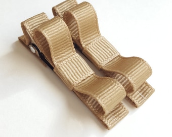 small khaki hair bows--back to school uniform hair accessories--plain preppy cute