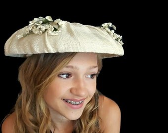 Downton Abbey Hat Tea Party Hat Wide Brim Hat Womens Hats Victorian Hat Wedding Hat Ivory Vintage Large Flat Platter Fancy Hats