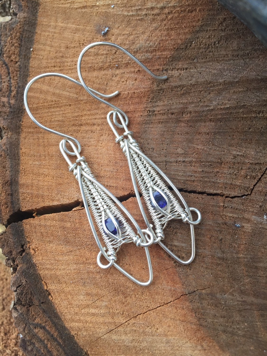 Wire Wrap Earrings Gemstone Earrings Iolite Earrings
