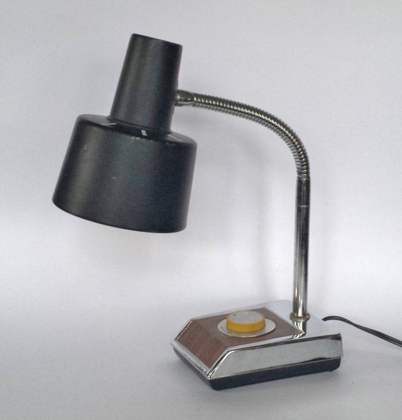 Vintage Gooseneck Desk Lamp Task Light Atomic Black Woodtone