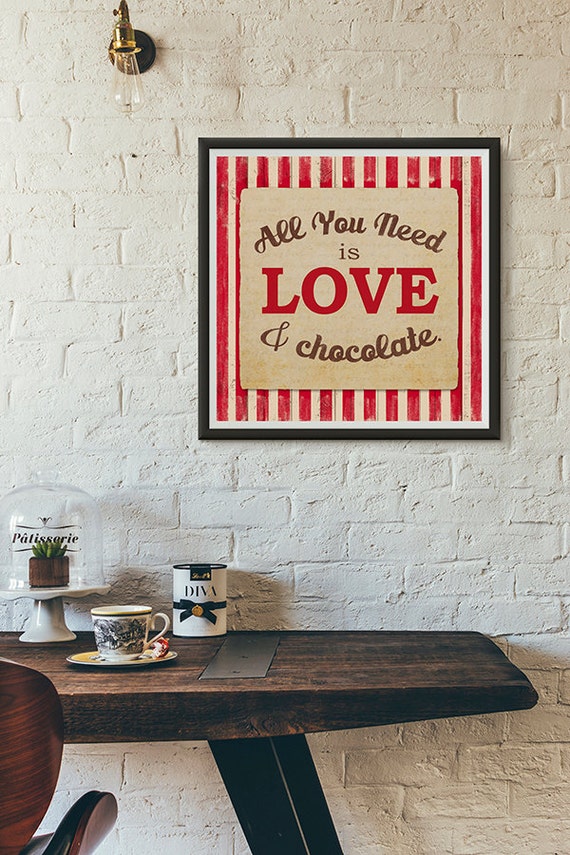 All you Need is Love & Chocolate - Home Decor - Kitchen - Warm tones - Valentine's Day Gift - Vintage Inspired - INSTANT DOWNLOAD Il_570xn
