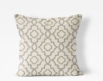 Farmhouse pillow cover,trellis print, throw pillow 18"x18", 20"x20", 22x22 or 24"x24" tan and gray, beige, neutral colors, sofa pillow