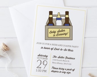 Six Pack Beer & Diapers- Dad's Diaper Party Shower Invitation