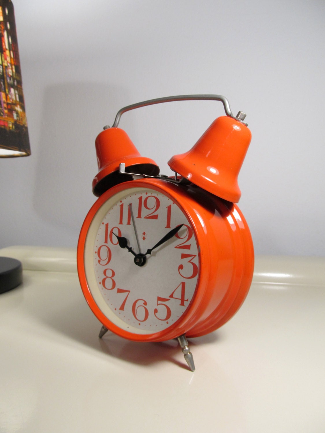 Vintage Twin Bell Alarm Clock in Bright Orange color made in