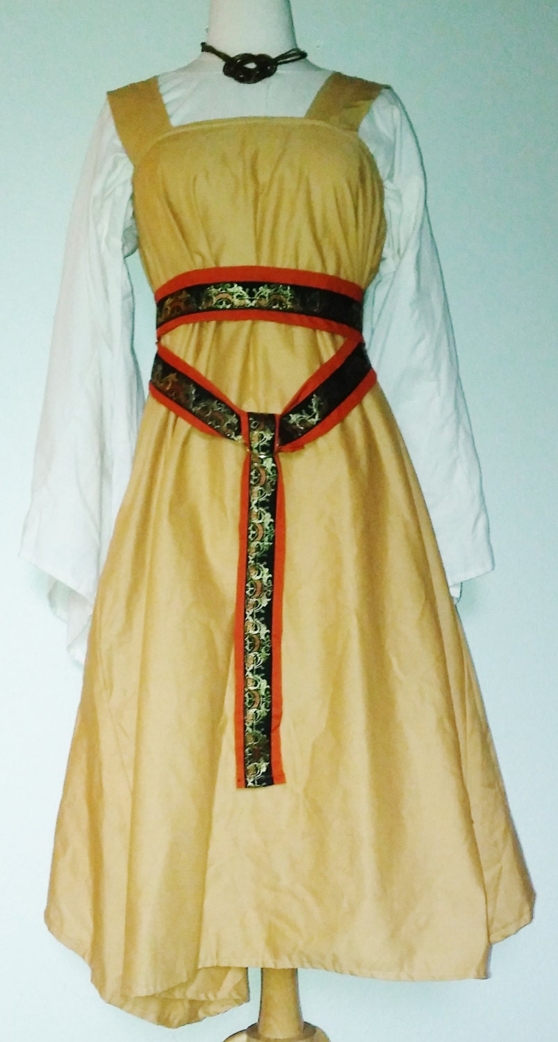 S Viking Apron Dress in Gold Cotton
