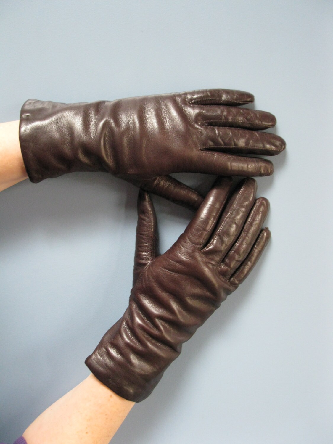 Vintage 1980's Chocolate Brown Leather Gloves Ladies Lined