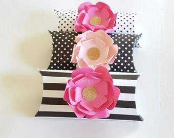 Pink, Black and Gold Themed Pillow Boxes, 12 PC Wedding Favor, Baby Shower, Birthday Gift Box, Elegant Pillow Boxes, Wedding Gift Box