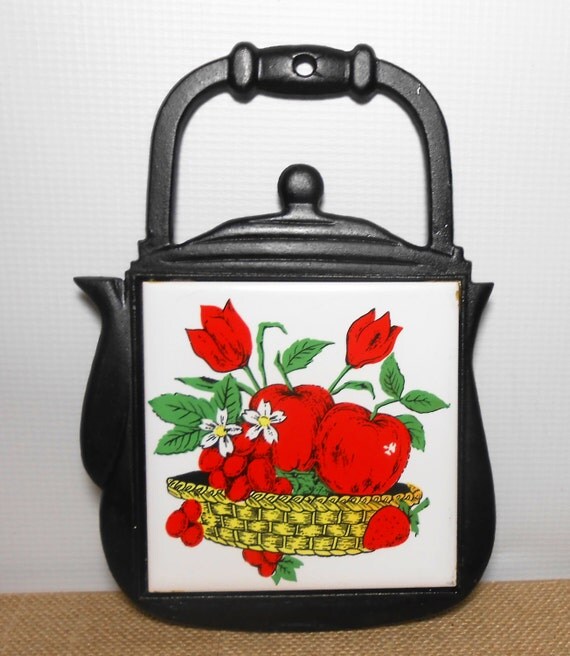 Vintage Trivet Cast Iron Apple Trivet Tea Kettle Shaped