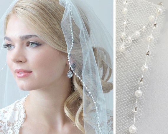 Pearl Bridal Veil Beaded Wedding Veil 1 Layer Veil By Usabride 0272