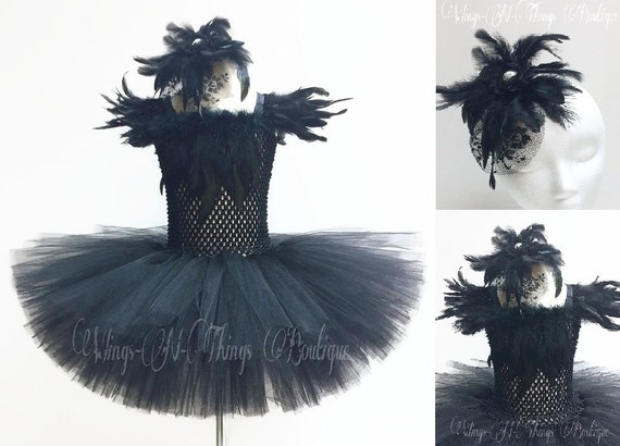 BLACK SWAN COSTUME 2pc Set Tutu Dress Crow Raven