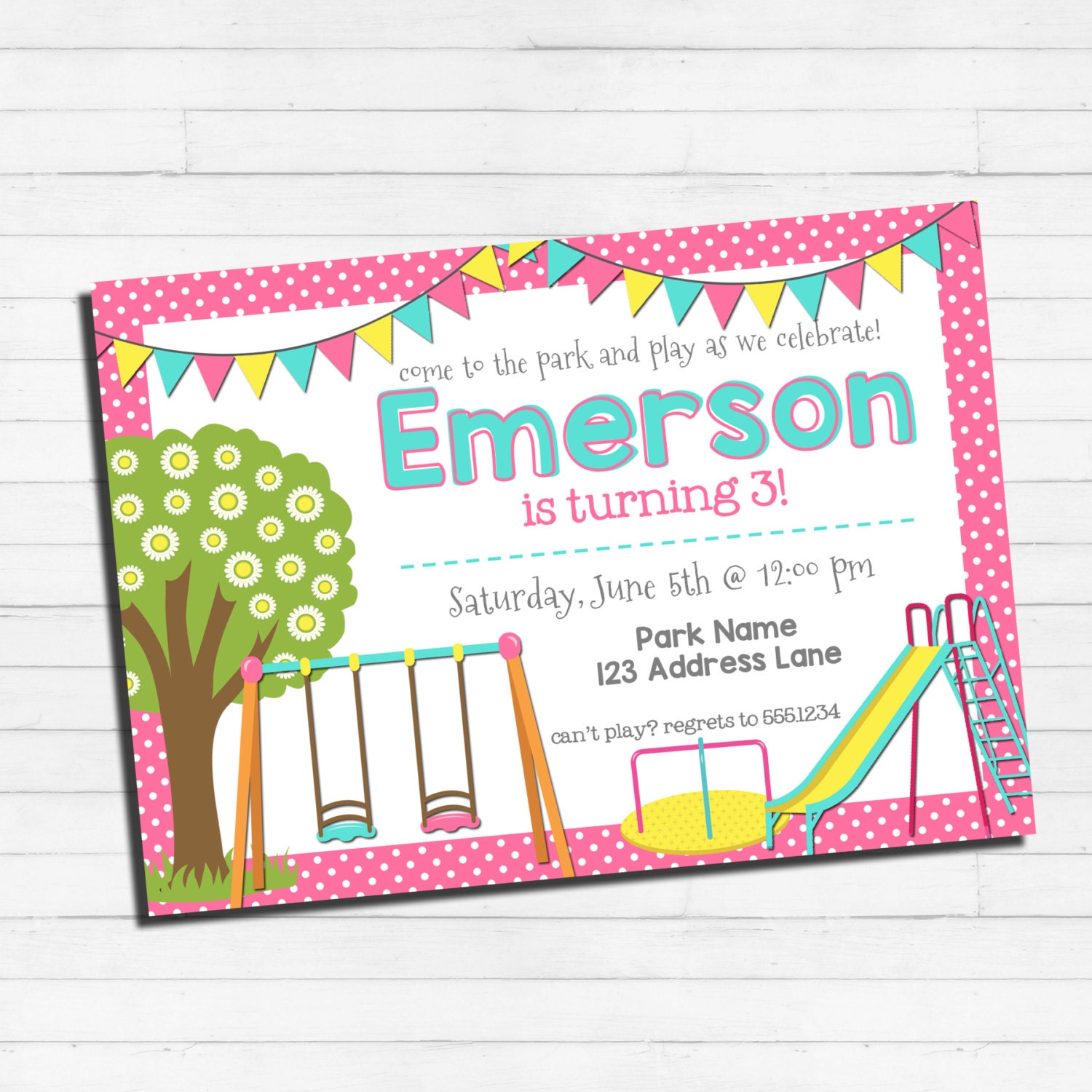 Playground Birthday Invitation Park Birthday Invitation