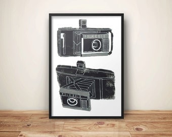 Camera Print // Polaroid Camera Print // Vintage Polaroid Camera // Camera Wall Art // Polaroid Camera Illustrations // Camera A4 Poster