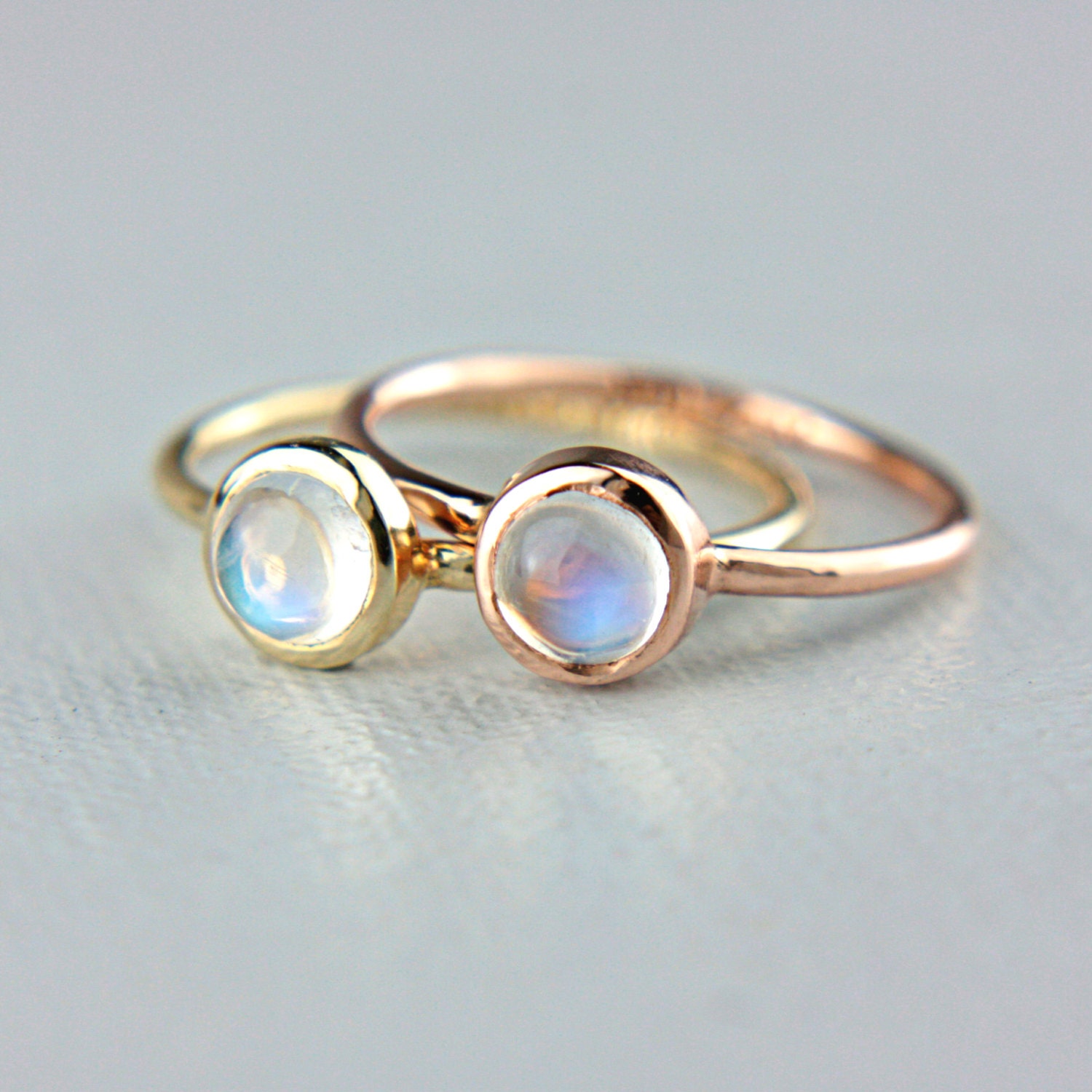 Moonstone Gold Ring 14k Yellow Rose White Gold Rainbow