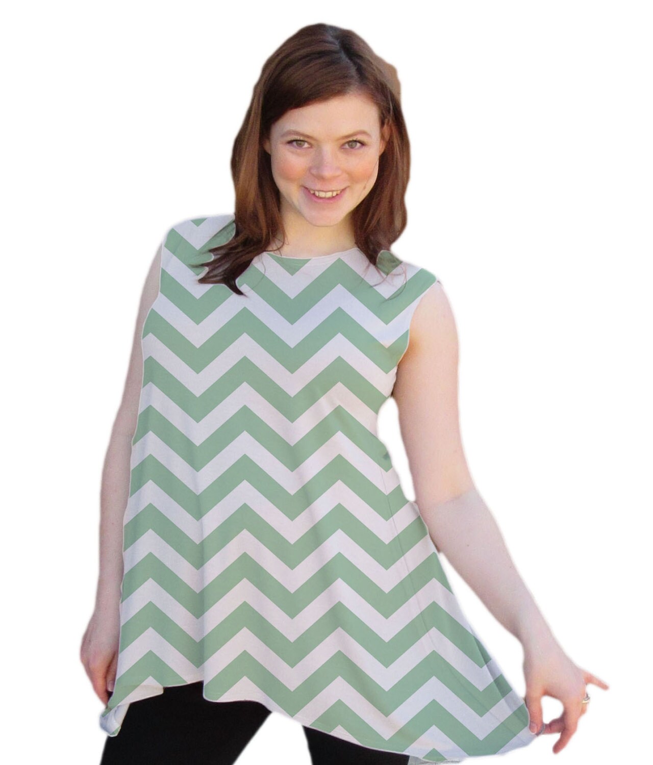 Green chevron flowy fit Maternity top Sleeveless