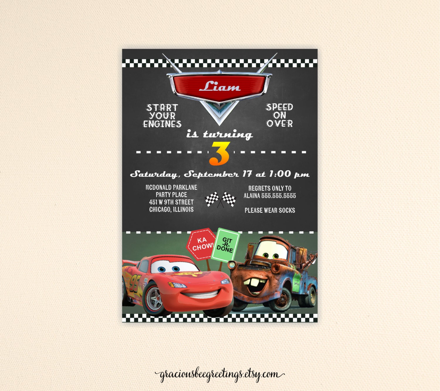 Cars Birthday Invitation Cars Birthday by GraciousBeeGreetings