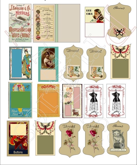 Vintage Sewing tags Printable sewing Sewing cards store