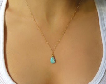 Turquoise Necklace, Sleeping Beauty Turquoise Necklace, December Stone, Genuine Turquoise Jewelry, Natural Turquoise Teardrop Necklace Gift