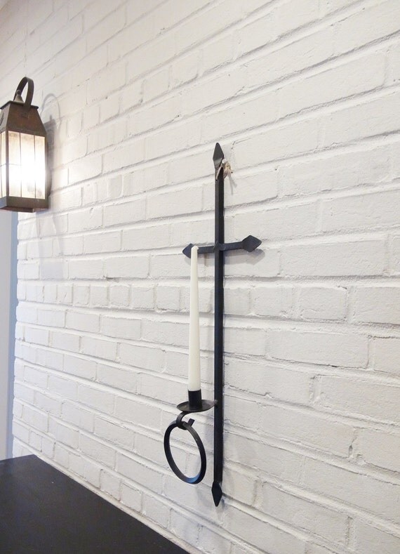 Large Iron Candle Sconce / 28 1/2 Long Wall Sconce