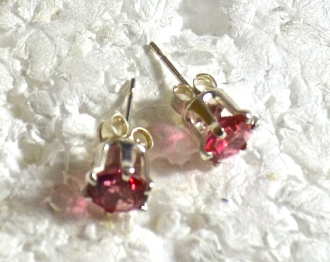 Red Pink Topaz Stud Earrings, 6mm Round, Natural, Set in Sterling Silver E881