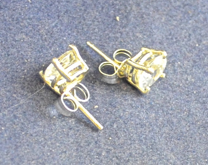 White Zircon Stud Earrings, 7x5mm Oval, Natural, Set in Sterling Silver E919